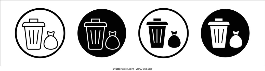 Waste vector icon set black filled and outlined style.