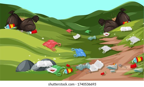 waste vectors strewn on hills or parks