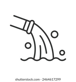 Waste water discharge pipe, in line design, green. Wastewater, discharge, pipe, pollution, sewage, drainage, environmental on white background vector. Waste water discharge pipe editable stroke icon.