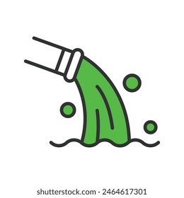 Waste water discharge pipe, in line design. Wastewater, discharge, pipe, pollution, sewage, drainage, environmental on white background vector. Waste water discharge pipe editable stroke icon.