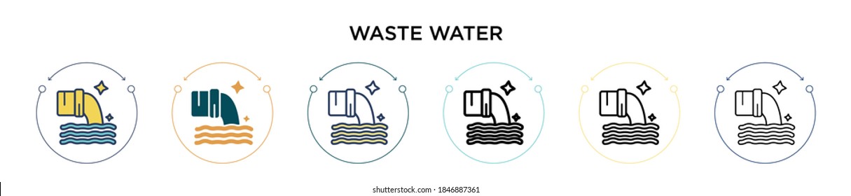 Waste water icon in filled, thin line, outline and stroke style. Vector illustration of two colored and black waste water vector icons designs can be used for mobile, ui, web