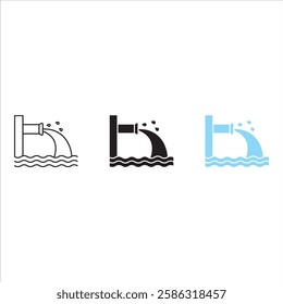 Waste water icon set. outlined and solid filled versions.
