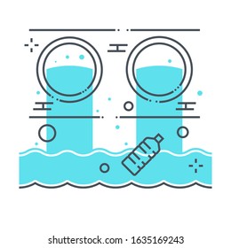 Waste water related color line vector icon, illustration. The icon is about sea, ocean, pollution, bottle, sewage, environment. The composition is infinitely scalable.