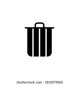 Wastebasket Icon in black flat glyph, filled style isolated on white background