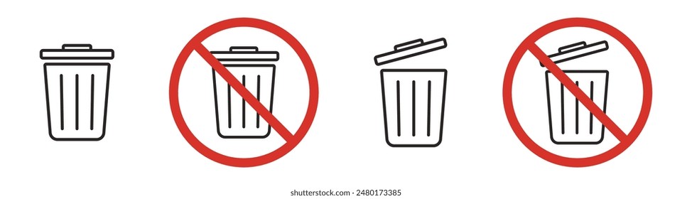 wastebasket trash can ban line icon