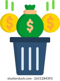Ilustración vectorial plana de icono de dinero desperdiciado