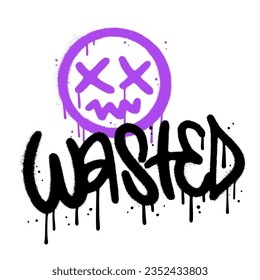 Wasted phrase in urban graffiti art style. Grungy ettering quote for gamers Tee shirt print design. Spray textured vector illustration with drops and leaks.