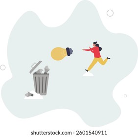Wasted unworkable ideas, business failure or too many abandoned projects concept.flat character life .