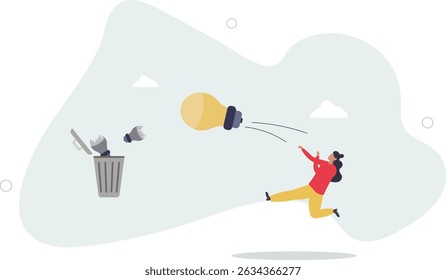 Wasted unworkable ideas, business failure or too many abandoned projects concept. character life .