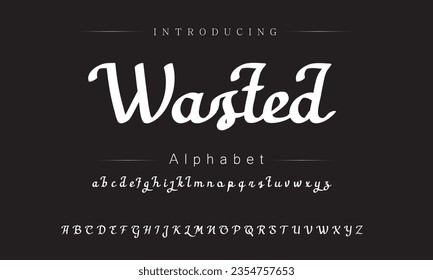 Wasted Vintage Brush Script Modern Font. Retro Typeface. Vector Illustration.