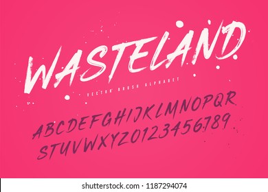 Wasteland vector brush style font, alphabet, typeface, typography. Global swatches.