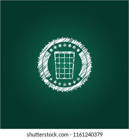 wastepaper basket icon drawn on blackboard
