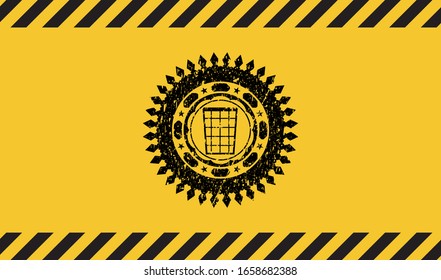 wastepaper basket icon grunge black emblem with yellow background, warning sign. Vector Illustration. Detailed.