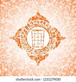 wastepaper basket icon inside abstract orange mosaic emblem with background