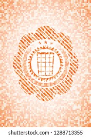 wastepaper basket icon inside abstract orange mosaic emblem