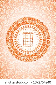 wastepaper basket icon inside abstract orange mosaic emblem with background