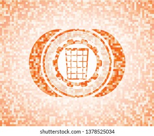 wastepaper basket icon inside abstract orange mosaic emblem with background