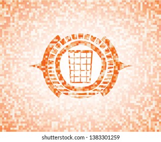 wastepaper basket icon inside abstract orange mosaic emblem with background