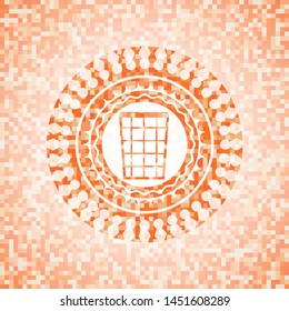 wastepaper basket icon inside abstract emblem, orange mosaic background