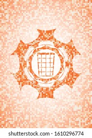 wastepaper basket icon inside abstract orange mosaic emblem with background