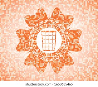 wastepaper basket icon inside abstract orange mosaic emblem with background