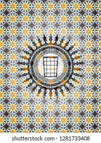 wastepaper basket icon inside arabesque emblem. arabic decoration.