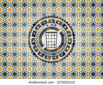 wastepaper basket icon inside arabesque emblem. arabic decoration.