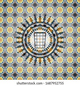 icono de la cesta de los basureros dentro del emblema de estilo arabesco. decoración árabe.