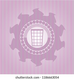 wastepaper basket icon inside badge with pink background