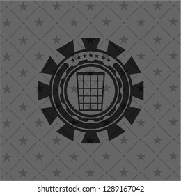 wastepaper basket icon inside black emblem. Vintage.