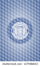 wastepaper basket icon inside blue polygonal emblem.