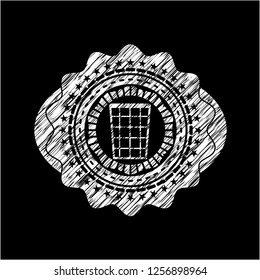 wastepaper basket icon inside chalkboard emblem written on a blackboard