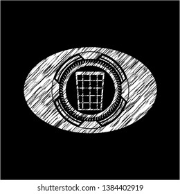 wastepaper basket icon inside chalkboard emblem written on a blackboard