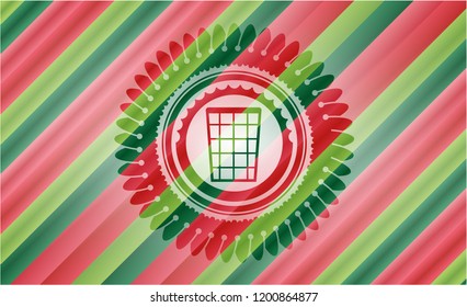 wastepaper basket icon inside christmas colors badge.