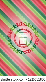 wastepaper basket icon inside christmas colors style badge.
