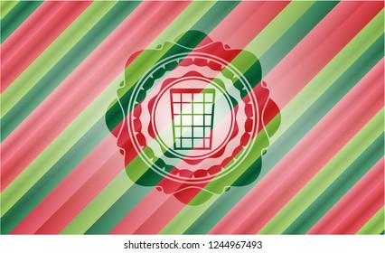 wastepaper basket icon inside christmas badge.