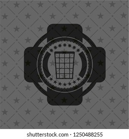 wastepaper basket icon inside dark emblem. Retro