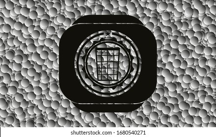 icono de la canasta de los basureros dentro del emblema oscuro con fondo de burbujas grises. Retro. Ilustración vectorial. Detallado.