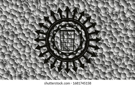 icono de la canasta de los basureros dentro del emblema oscuro con fondo de burbujas. Retro. Ilustración vectorial. Detallado.