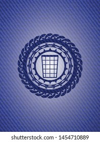 wastepaper basket icon inside denim background