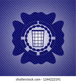 wastepaper basket icon inside emblem with jean high quality background