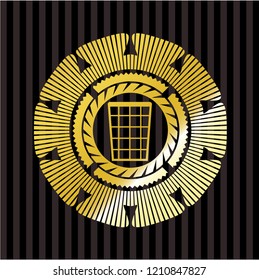wastepaper basket icon inside gold badge