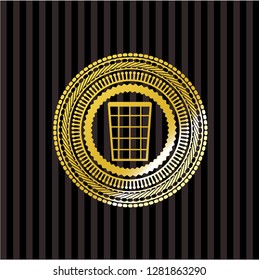 wastepaper basket icon inside gold badge or emblem