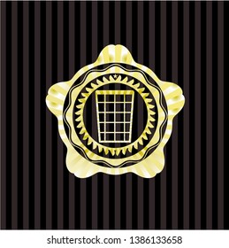 wastepaper basket icon inside gold badge