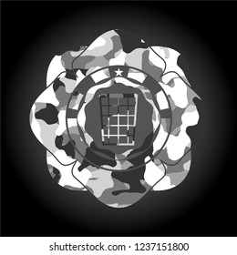 wastepaper basket icon inside grey camo emblem