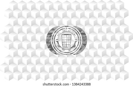 wastepaper basket icon inside grey emblem. Retro with geometric cube white background