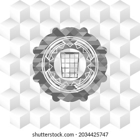 icono de la canasta de papel residual dentro del emblema gris con fondo blanco cubo geométrico. 