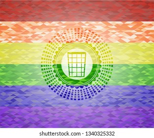wastepaper basket icon inside lgbt colors emblem 