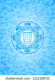wastepaper basket icon inside light blue emblem with mosaic ecological style background