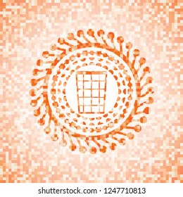 wastepaper basket icon inside orange mosaic emblem